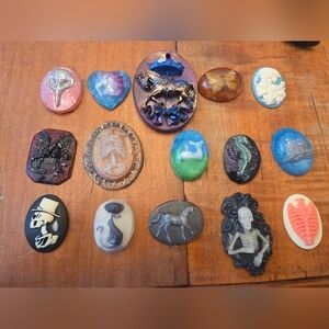 Lot 6 Of 15 Resin Cameo Cabochons For Jewelry Making & Crafts Gothic